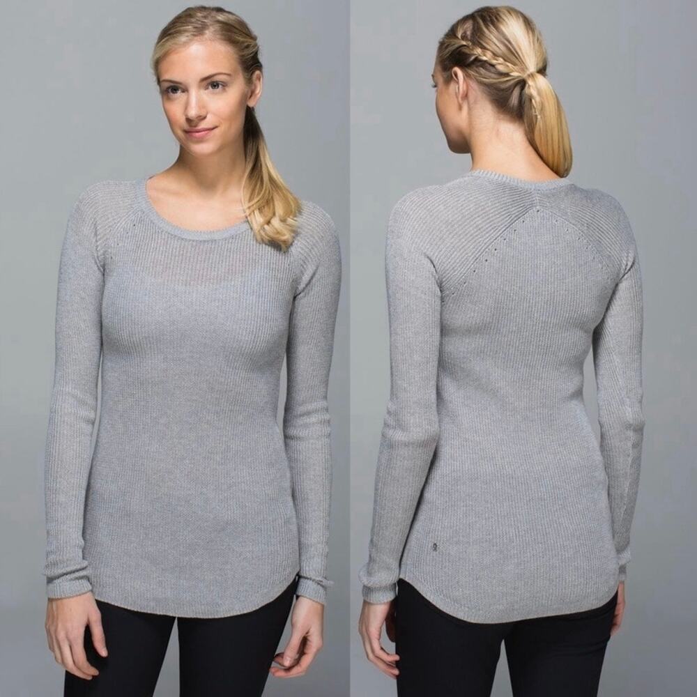 Lululemon Cabin Yogi Long Sleeve Heather Gray Pullover Ribbed Knit Sweater Top